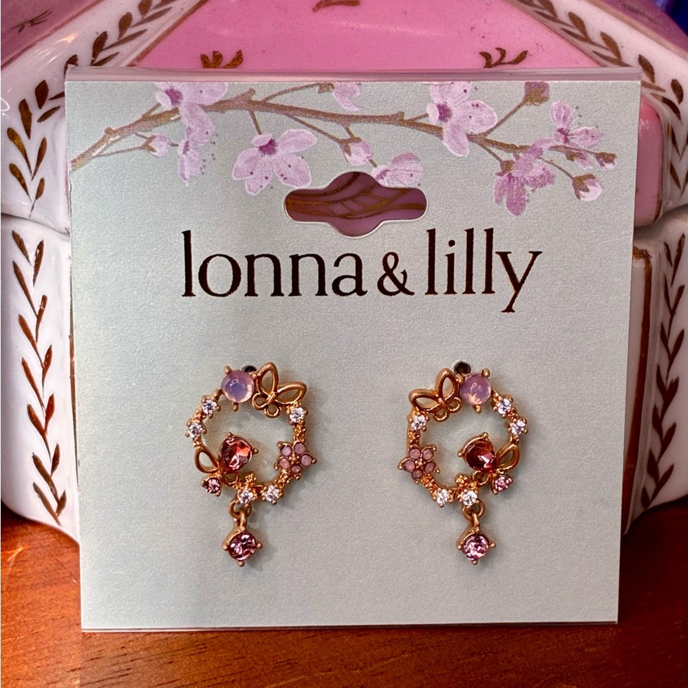 Lonna & Lilly Gold Earrings with Pink and Purple Accents